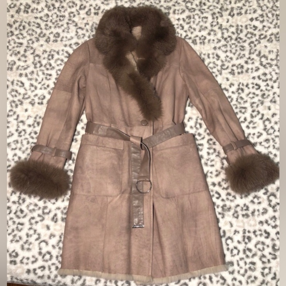 INTUITION Paris Genuine Leather Rabbit Double Face Fox Coat FR 40 Medium New